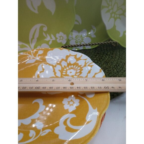 Better Homes & Gardens Set Of 6 Floral Plates In Green Yellow & Orange 8" Scallo - Picture 3 of 3